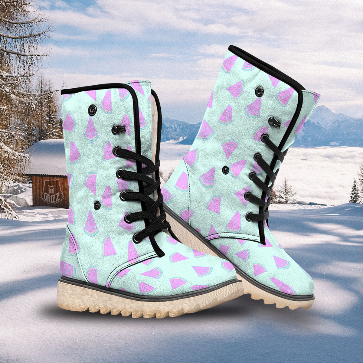 Watermelon Purple Tropical Print Pattern Snow Boots-grizzshop