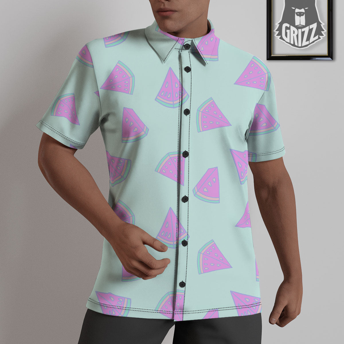 Watermelon Purple Tropical Print Pattern Untucked Shirts-grizzshop