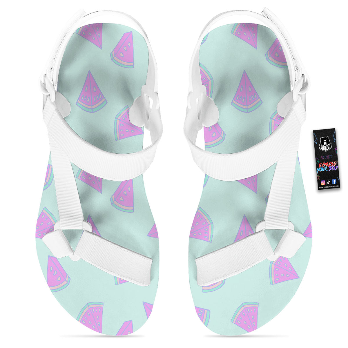 Watermelon Purple Tropical Print Pattern White Open Toe Sandals-grizzshop