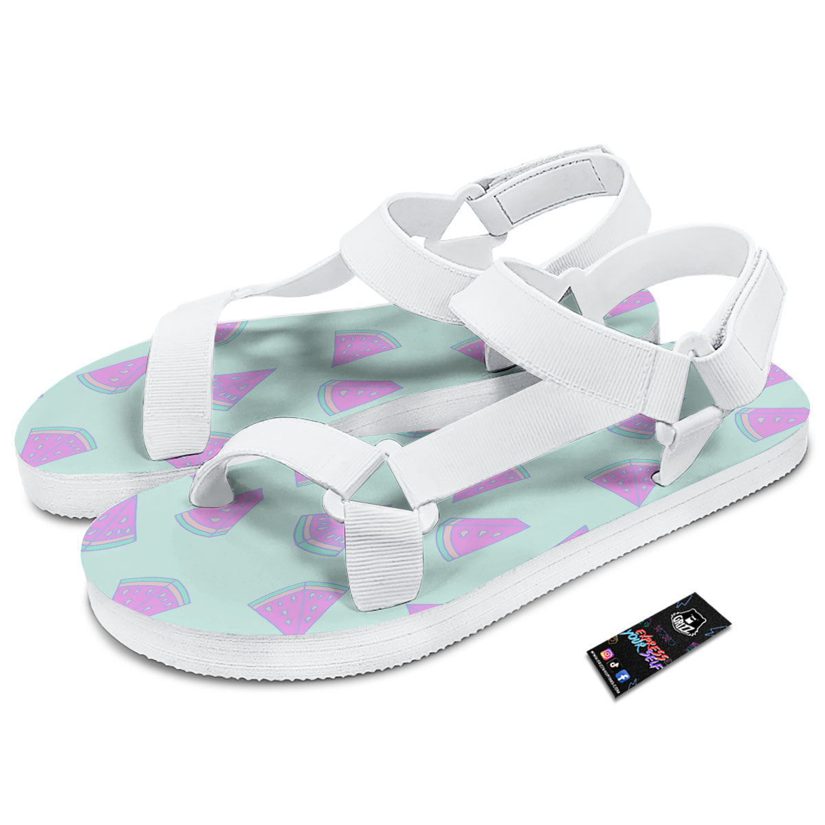 Watermelon Purple Tropical Print Pattern White Open Toe Sandals-grizzshop