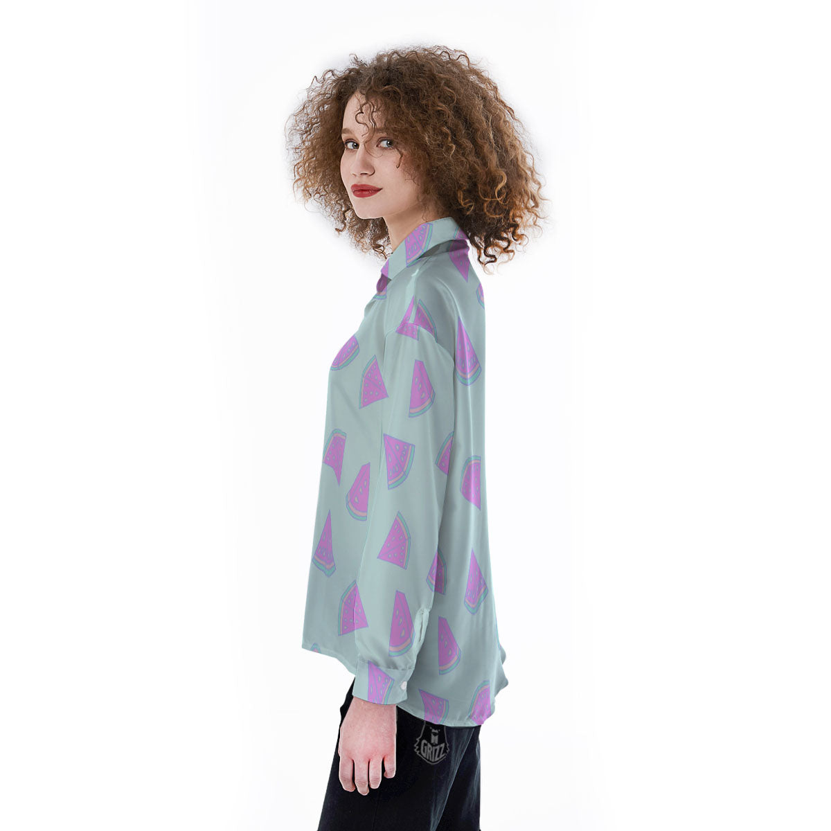Watermelon Purple Tropical Print Pattern Women's Long Sleeve Shirts-grizzshop