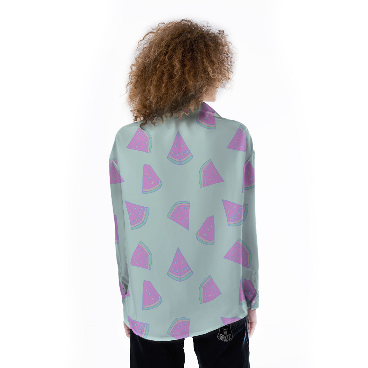 Watermelon Purple Tropical Print Pattern Women's Long Sleeve Shirts-grizzshop