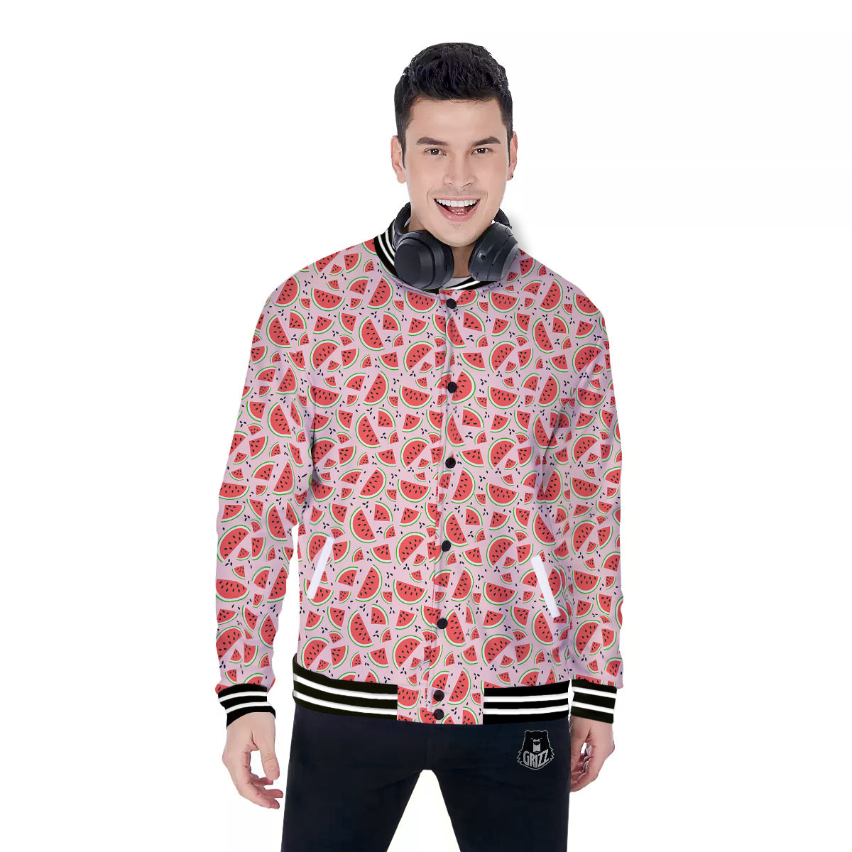 Watermelon Slices Cute Print Pattern Baseball Jacket-grizzshop