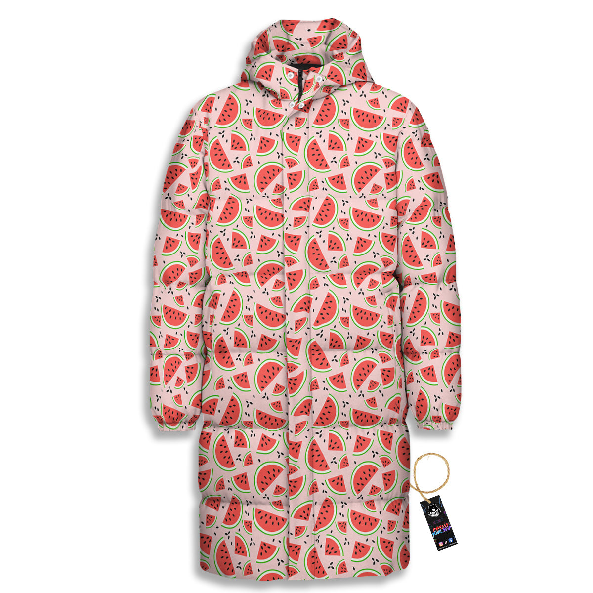 Watermelon Slices Cute Print Pattern Long Down Jacket-grizzshop