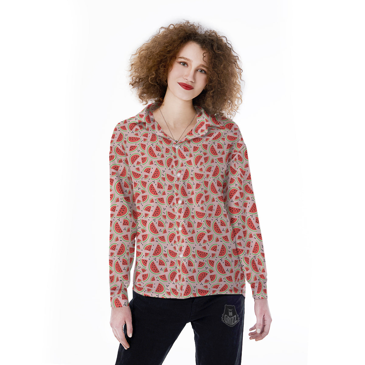 Watermelon Slices Cute Print Pattern Women's Long Sleeve Shirts-grizzshop