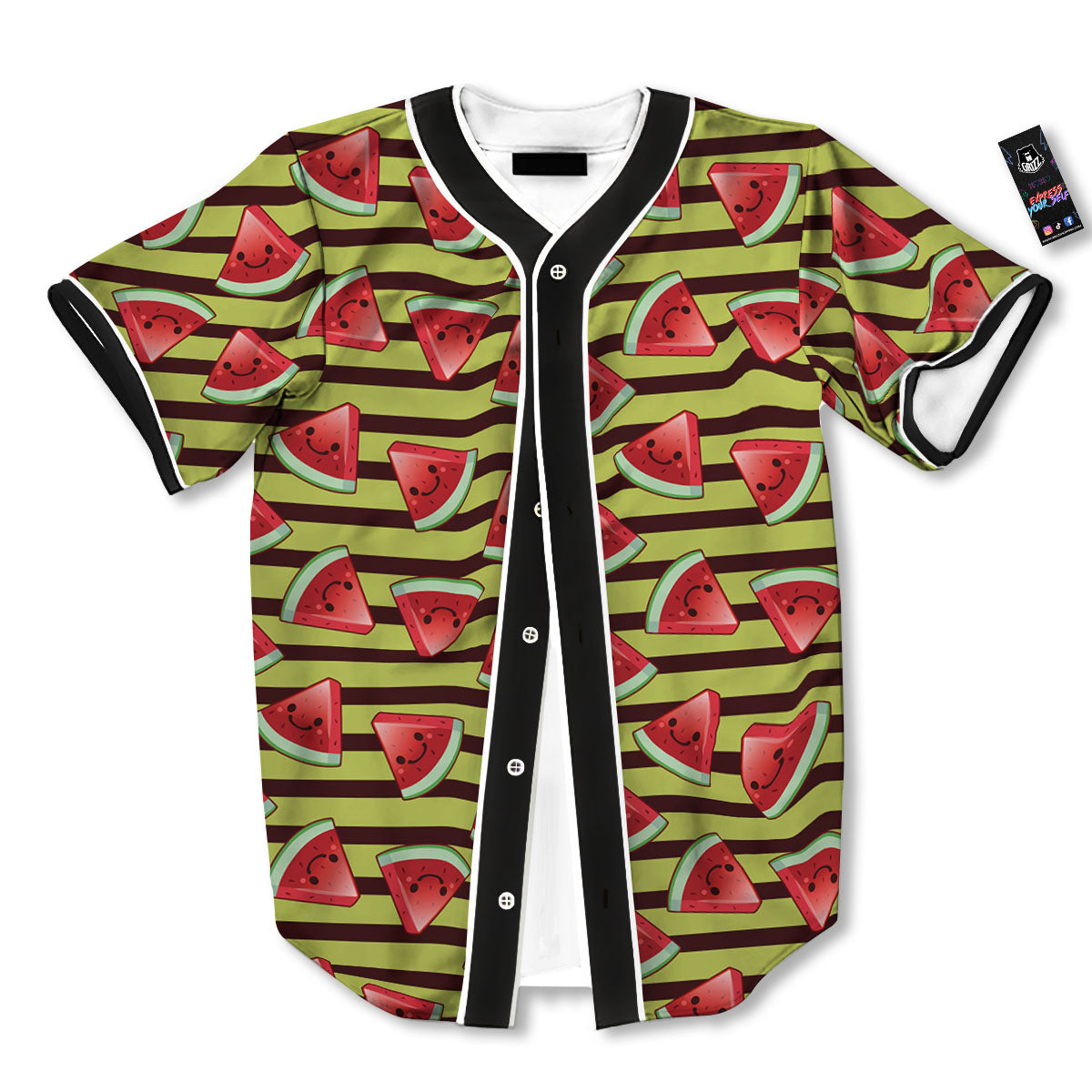 Watermelon Striped Green Print Pattern Baseball Jersey-grizzshop