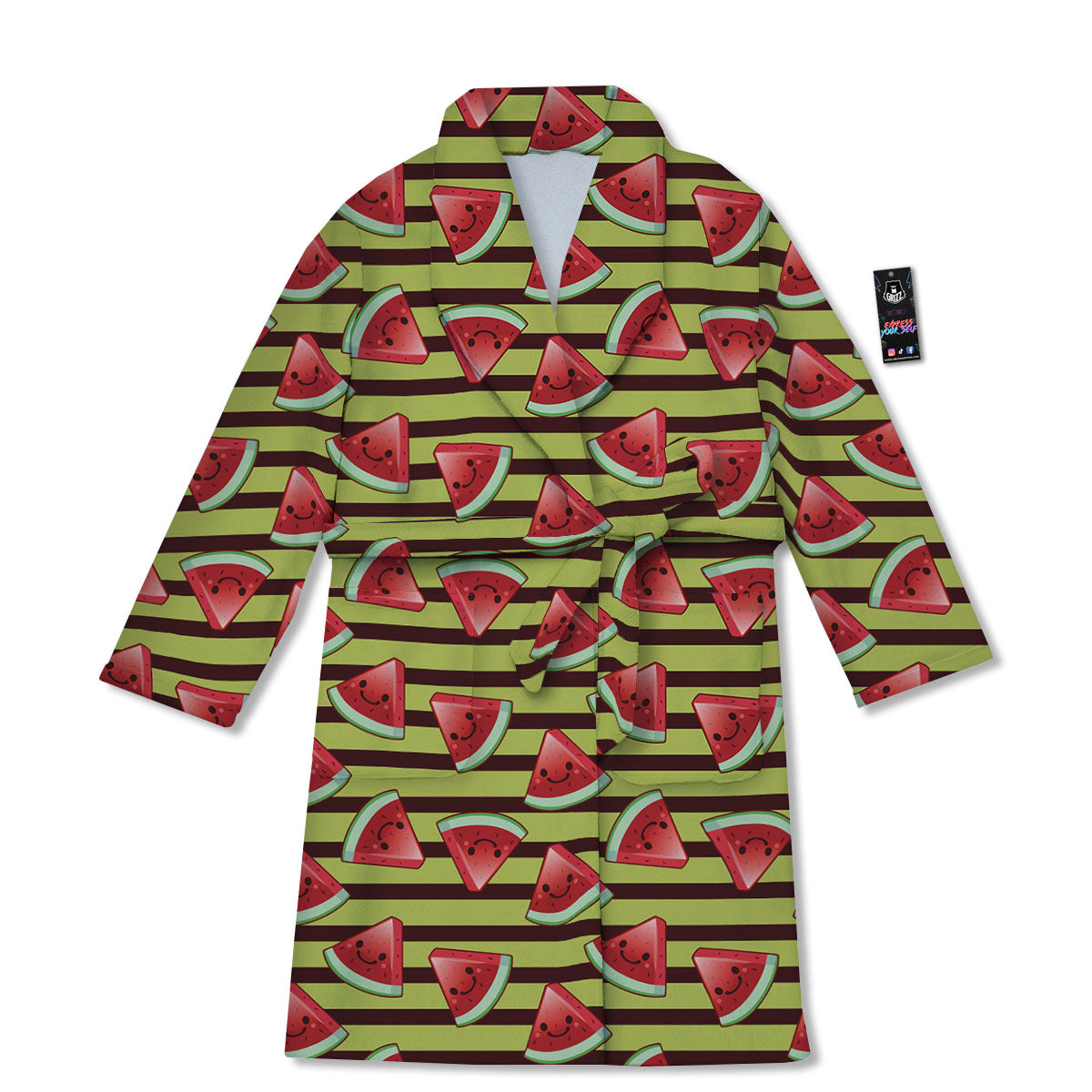 Watermelon Striped Green Print Pattern Bathrobe-grizzshop