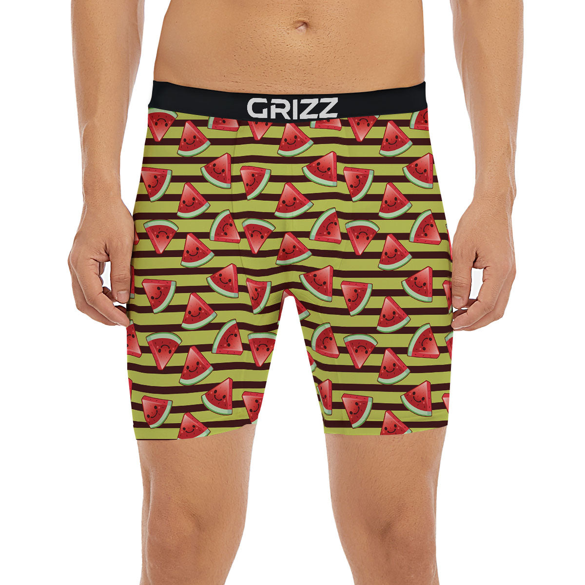 Watermelon Striped Green Print Pattern Boxer Briefs-grizzshop