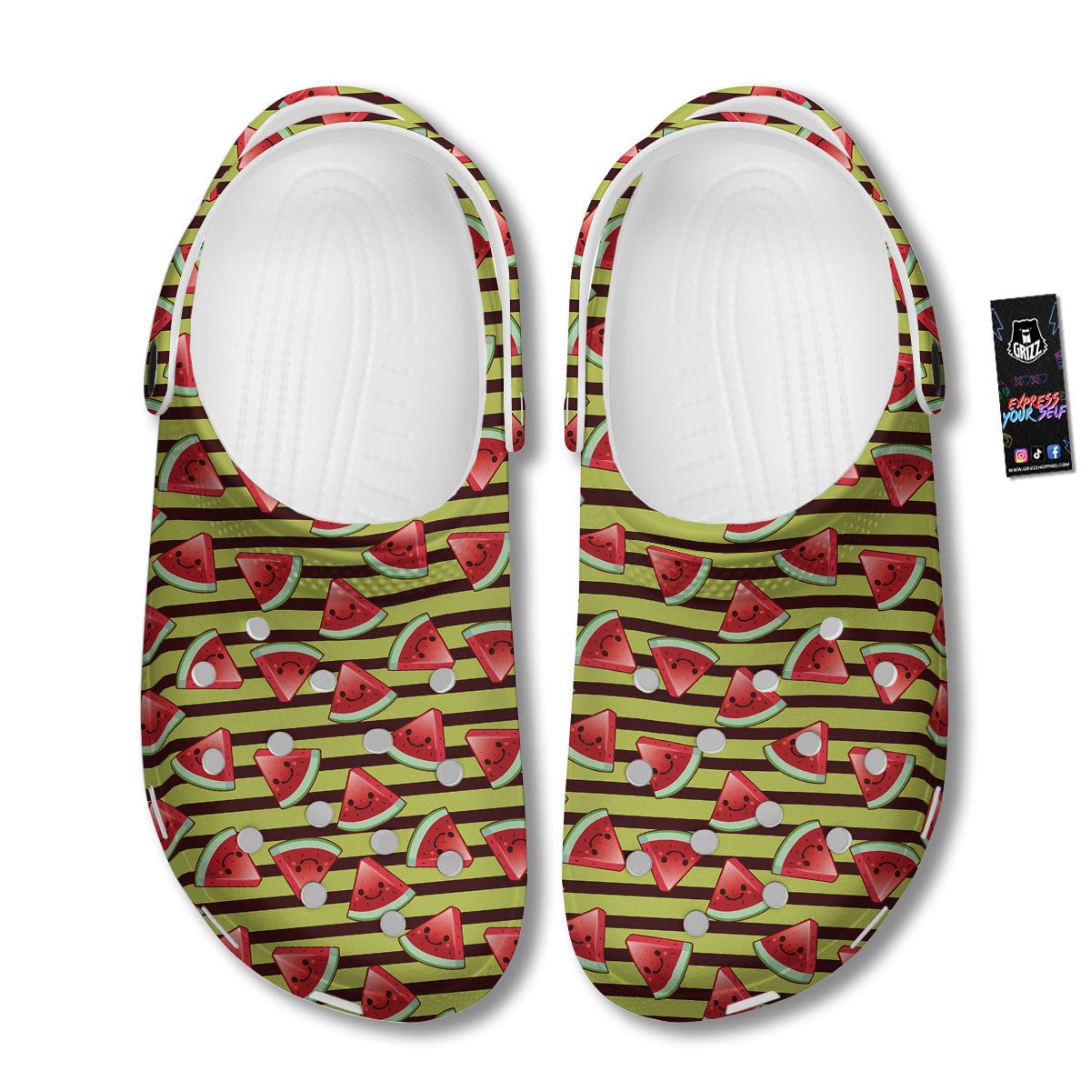 Watermelon Striped Green Print Pattern Clog-grizzshop