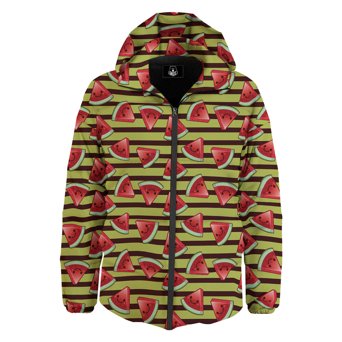 Watermelon Striped Green Print Pattern Down Jacket-grizzshop