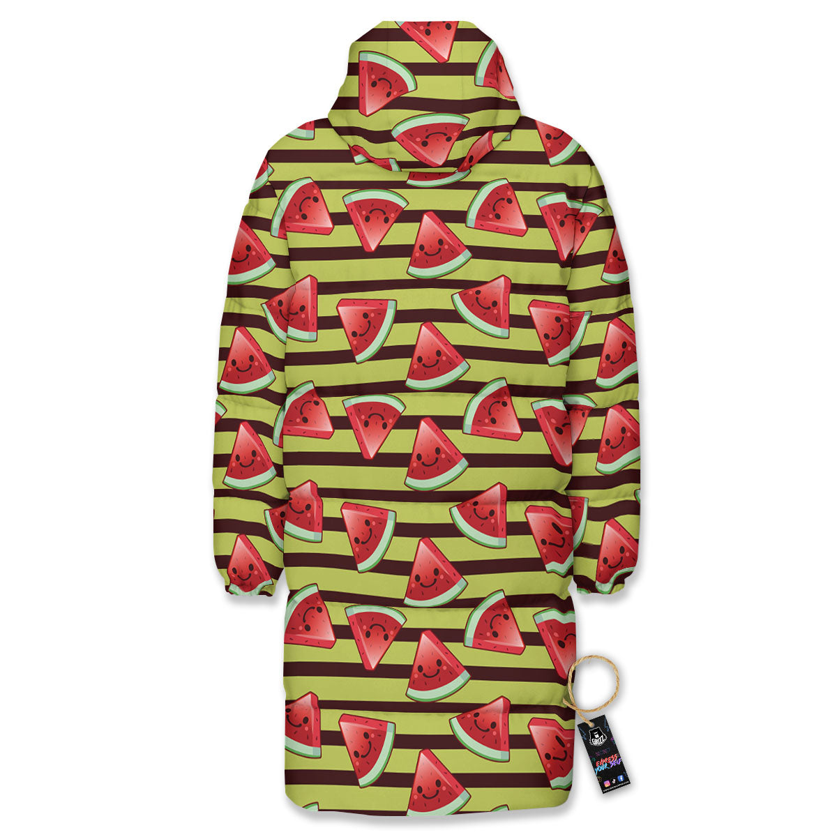 Watermelon Striped Green Print Pattern Long Down Jacket-grizzshop