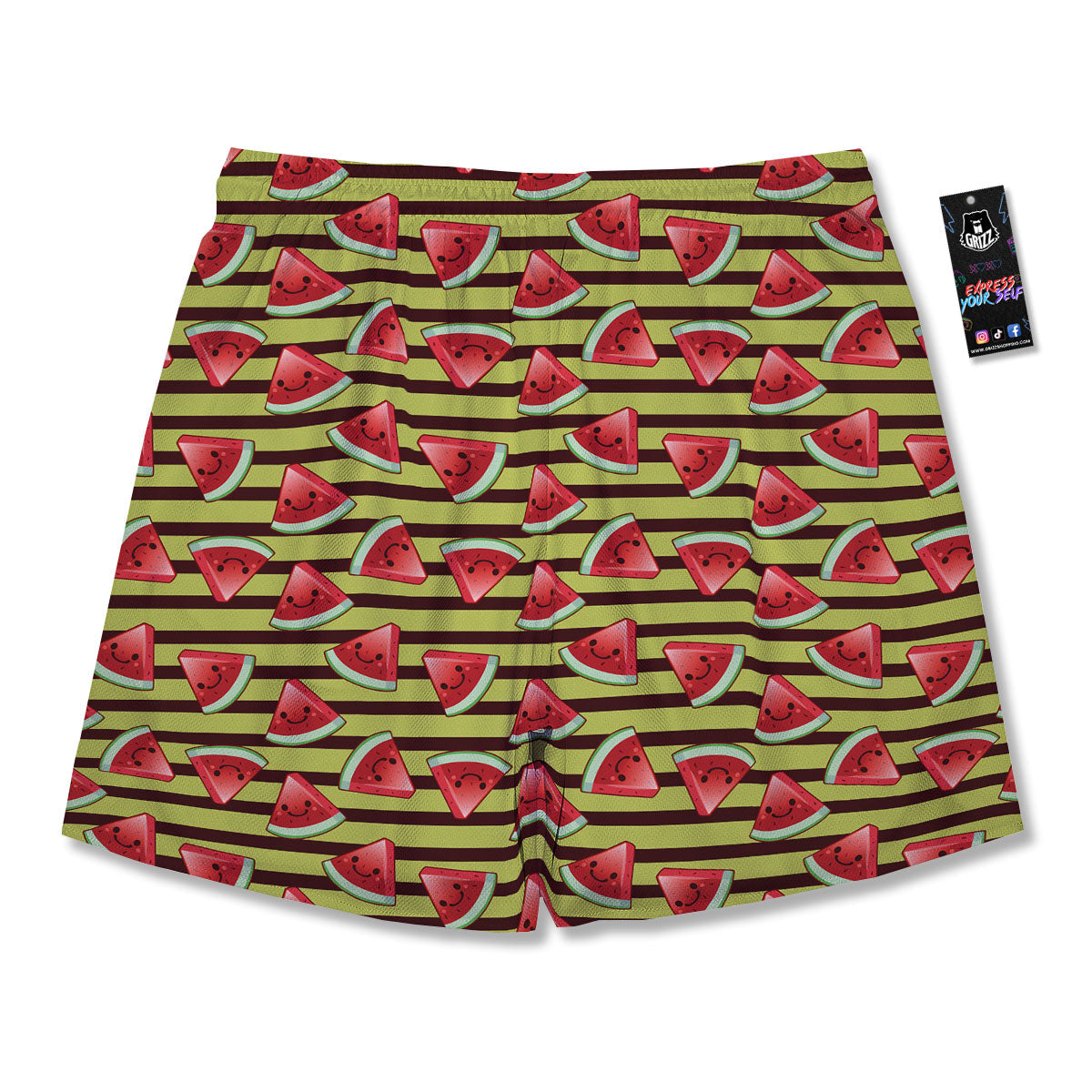 Watermelon Striped Green Print Pattern Men's Running Shorts-grizzshop