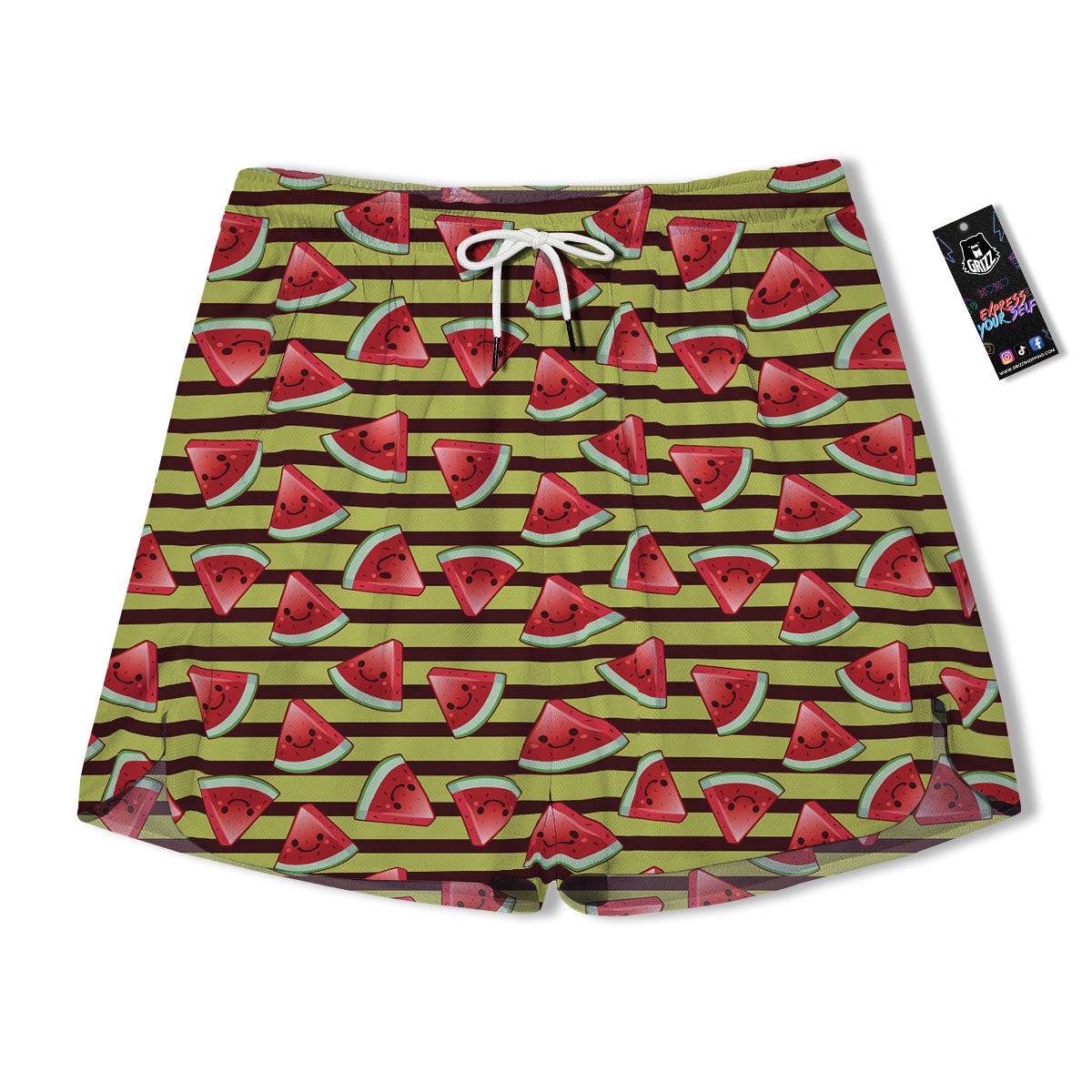 Watermelon Striped Green Print Pattern Men's Running Shorts-grizzshop