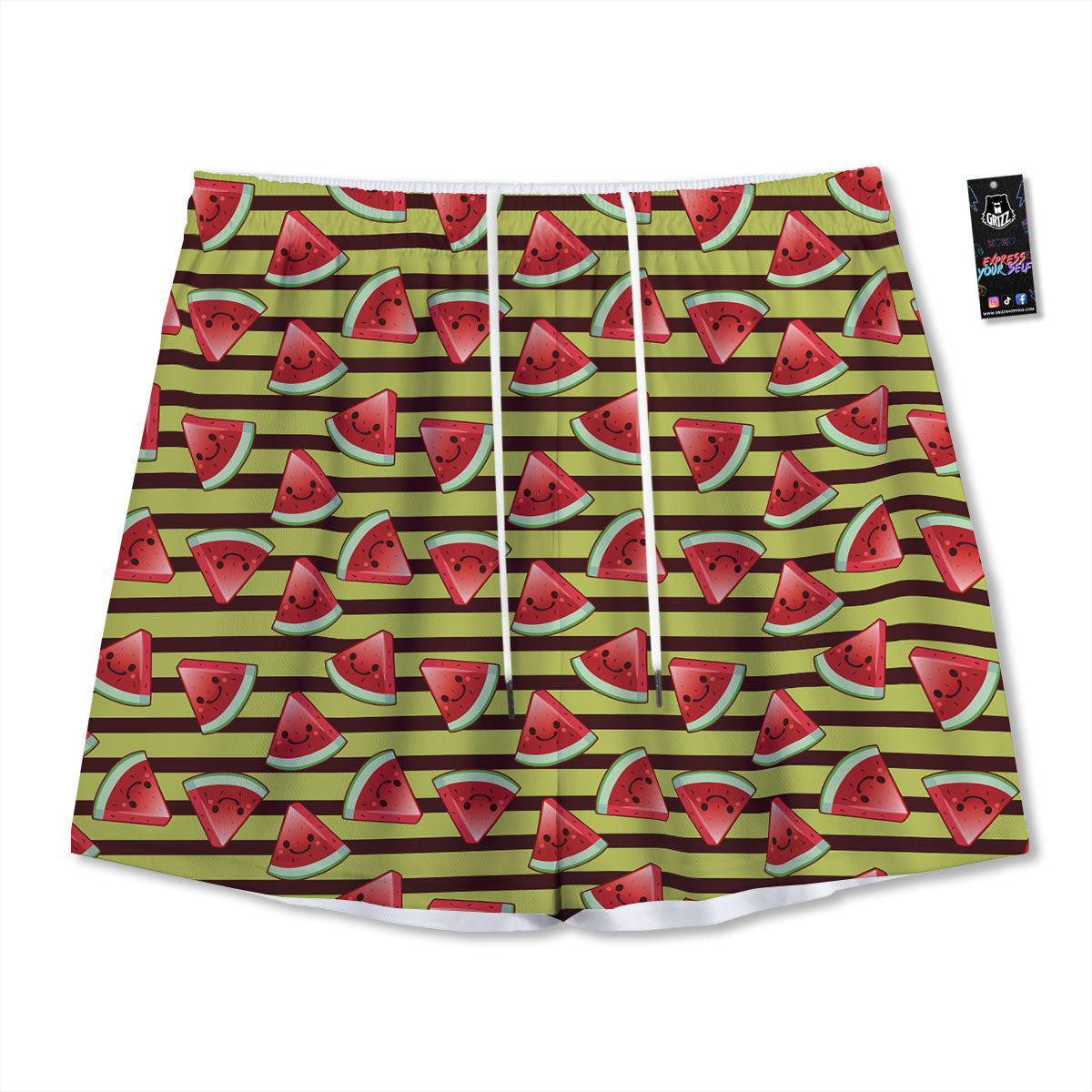 Watermelon Striped Green Print Pattern Mesh Shorts