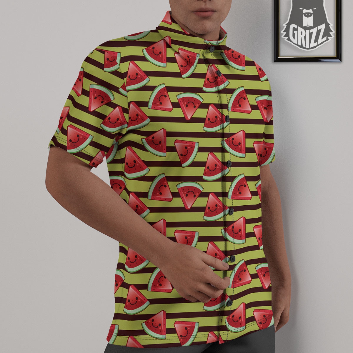 Watermelon Striped Green Print Pattern Untucked Shirts-grizzshop