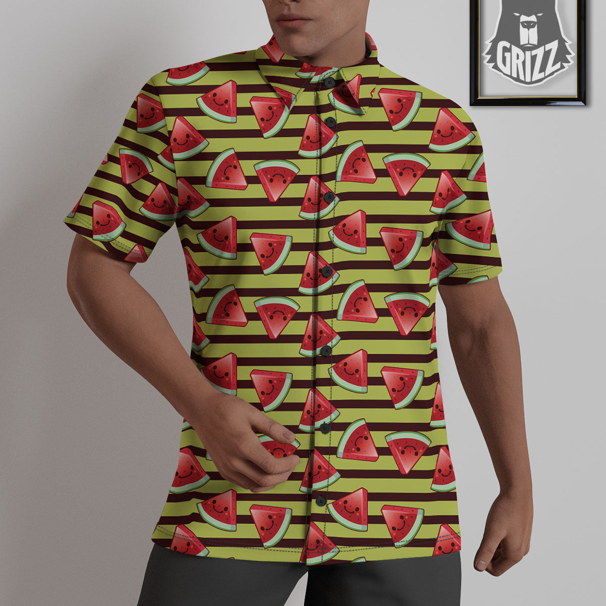 Watermelon Striped Green Print Pattern Untucked Shirts-grizzshop