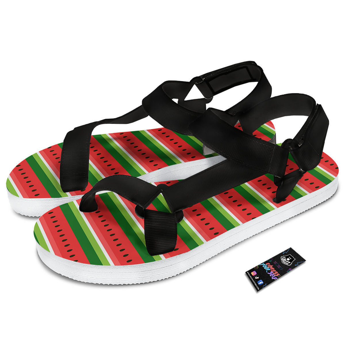 Watermelon Stripes Green Print Pattern Black Open Toe Sandals-grizzshop