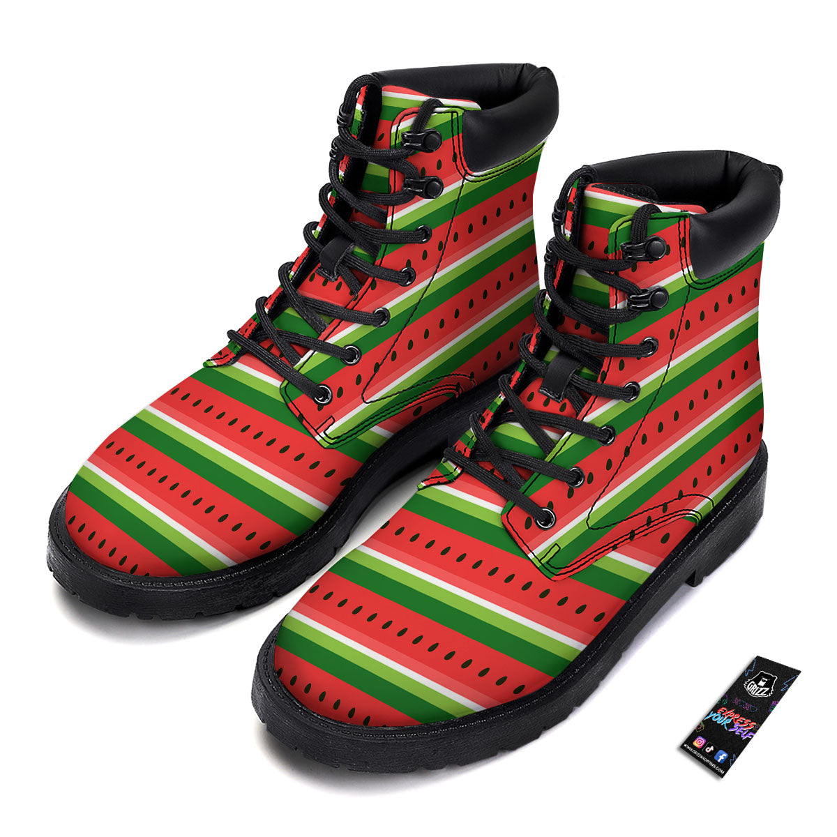 Watermelon Stripes Green Print Pattern Boots-grizzshop
