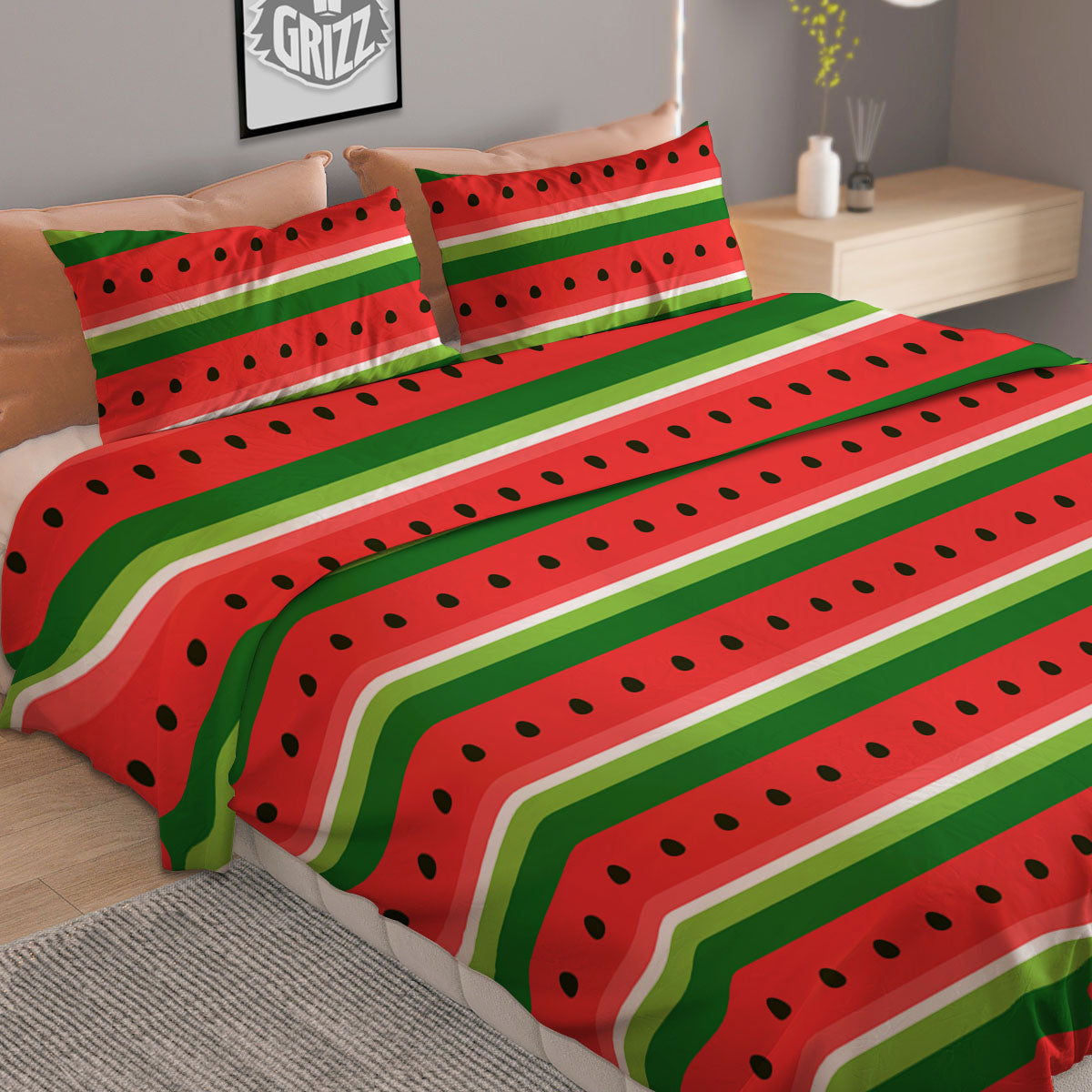 Watermelon Stripes Green Print Pattern Duvet Cover Bedding Set
