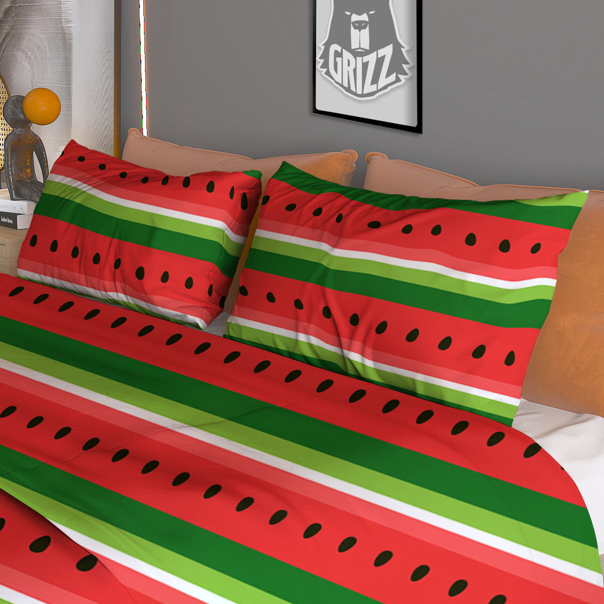 Watermelon Stripes Green Print Pattern Duvet Cover Bedding Set