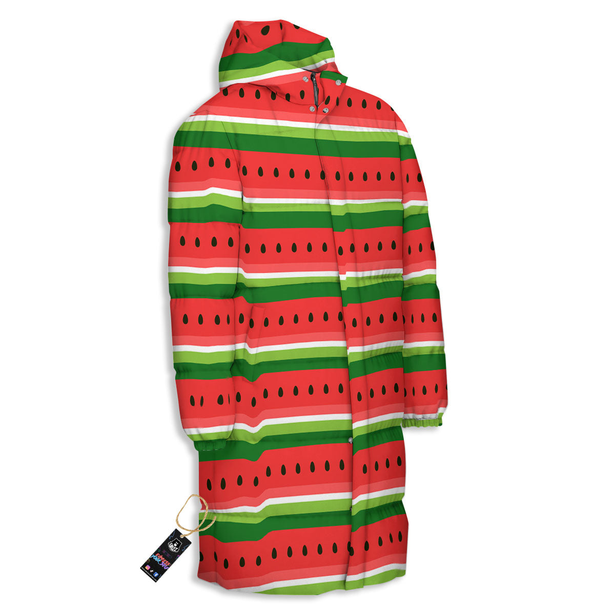 Watermelon Stripes Green Print Pattern Long Down Jacket-grizzshop