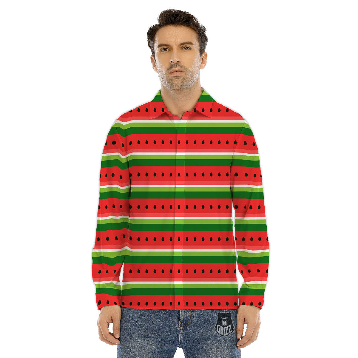Watermelon Stripes Green Print Pattern Men's Dress Shirts-grizzshop