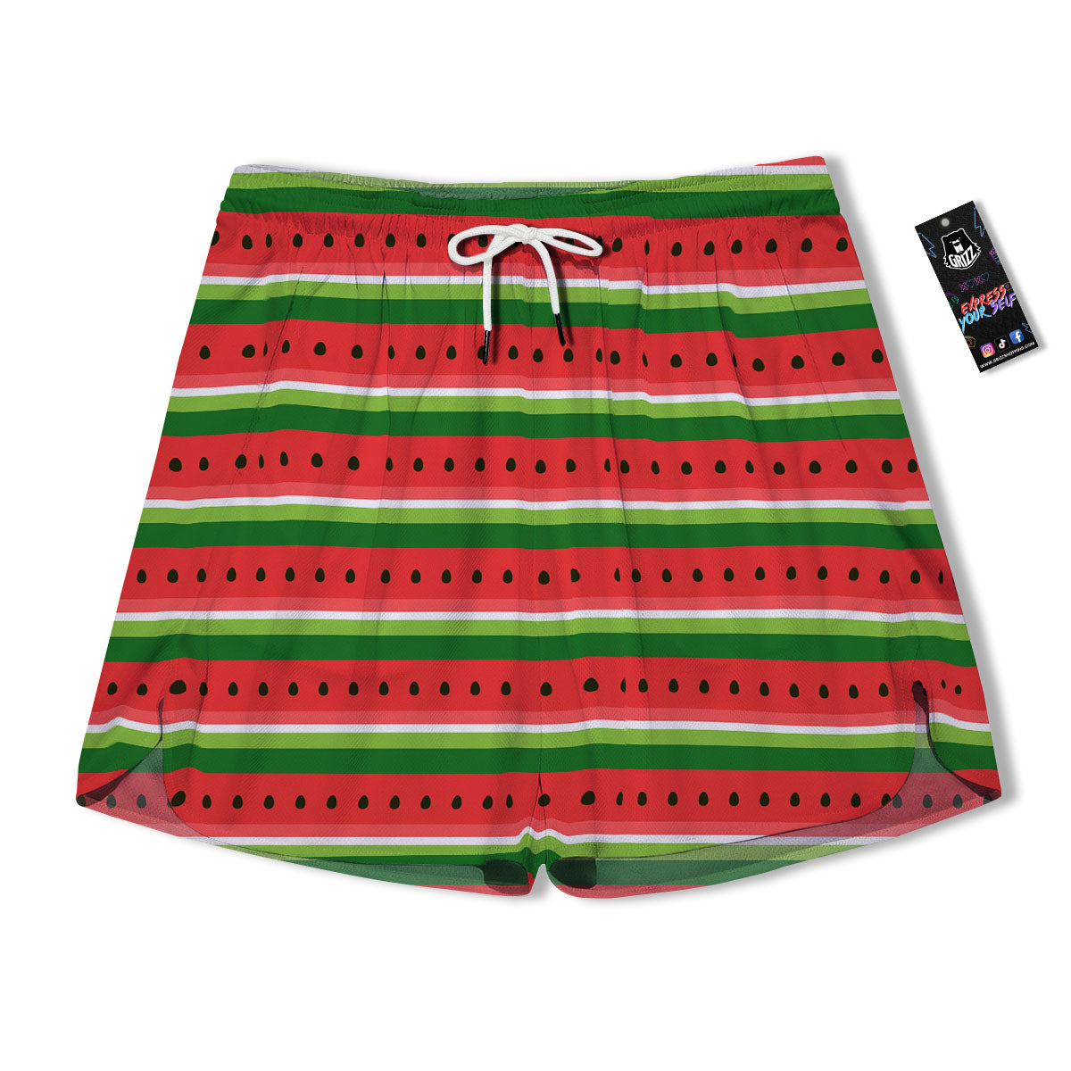 Watermelon Stripes Green Print Pattern Men's Running Shorts-grizzshop