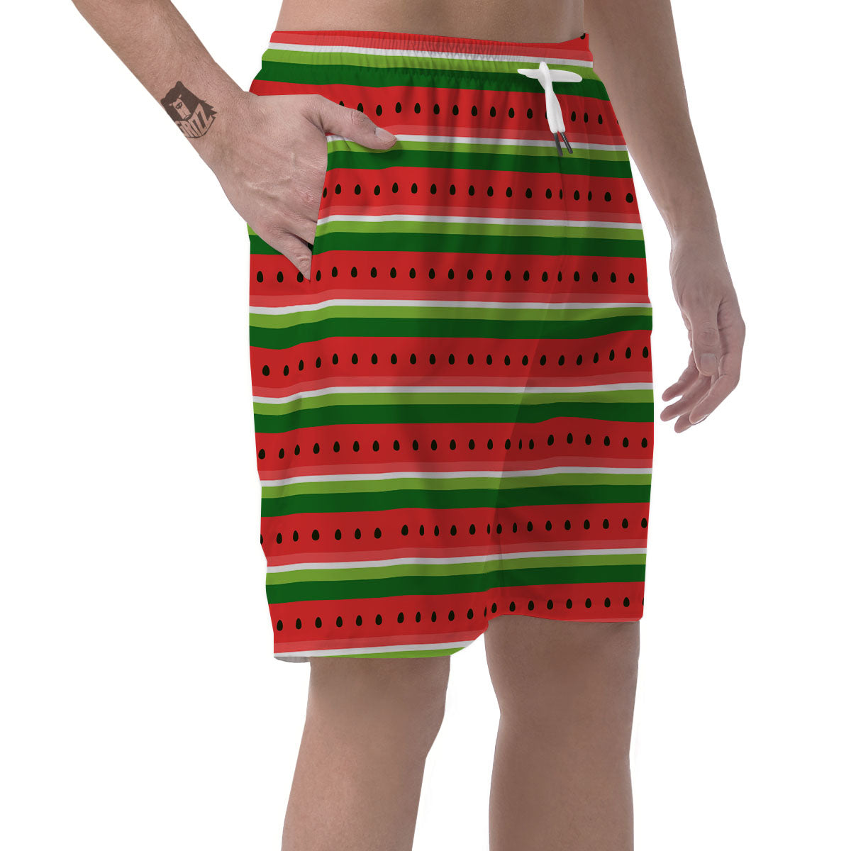 Watermelon Stripes Green Print Pattern Men's Shorts-grizzshop