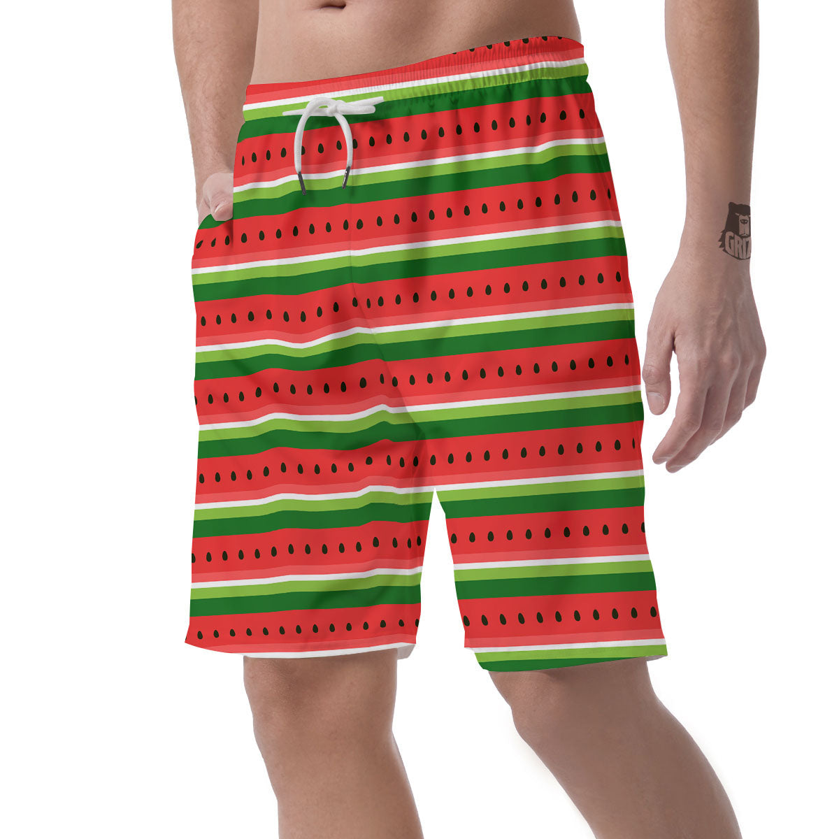 Watermelon Stripes Green Print Pattern Men's Shorts-grizzshop
