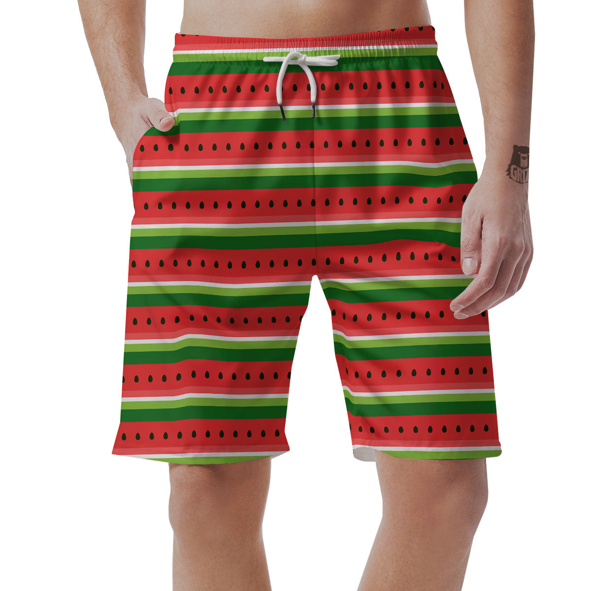 Watermelon Stripes Green Print Pattern Men's Shorts-grizzshop