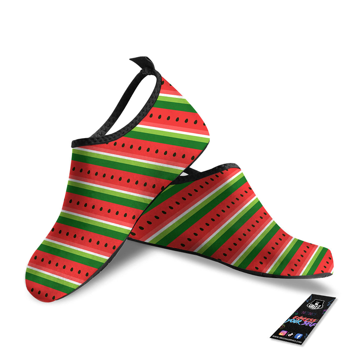 Watermelon Stripes Green Print Pattern Water Shoes-grizzshop