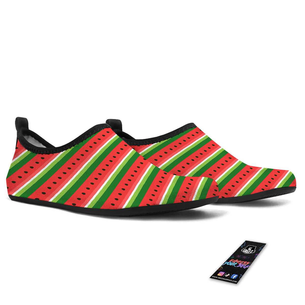 Watermelon Stripes Green Print Pattern Water Shoes-grizzshop