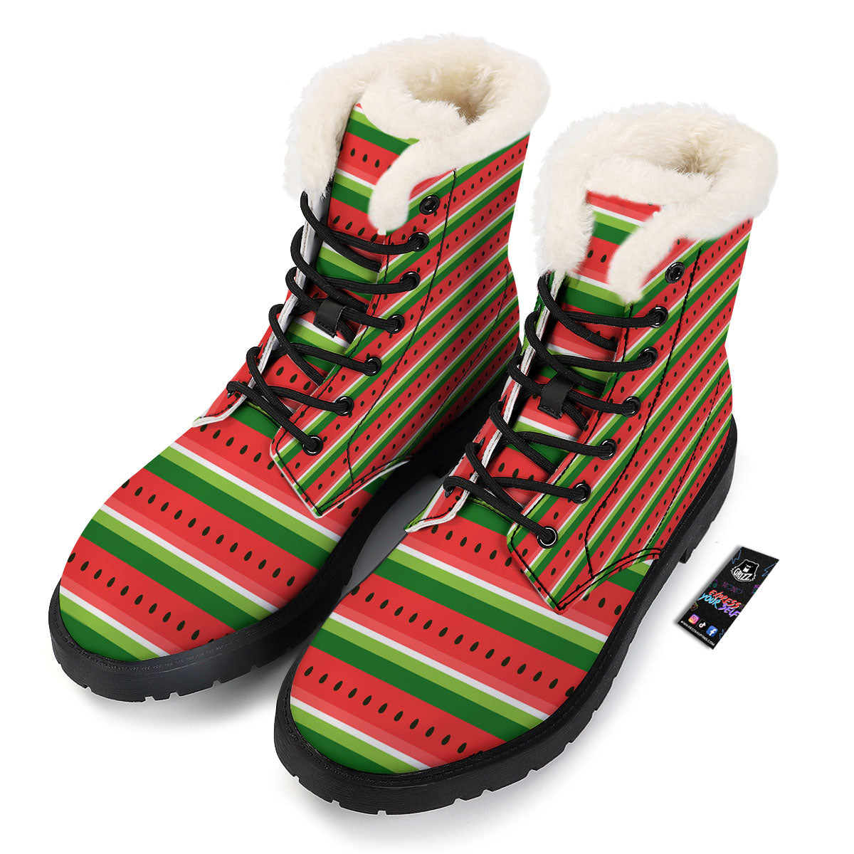 Watermelon Stripes Green Print Pattern Winter Boots-grizzshop