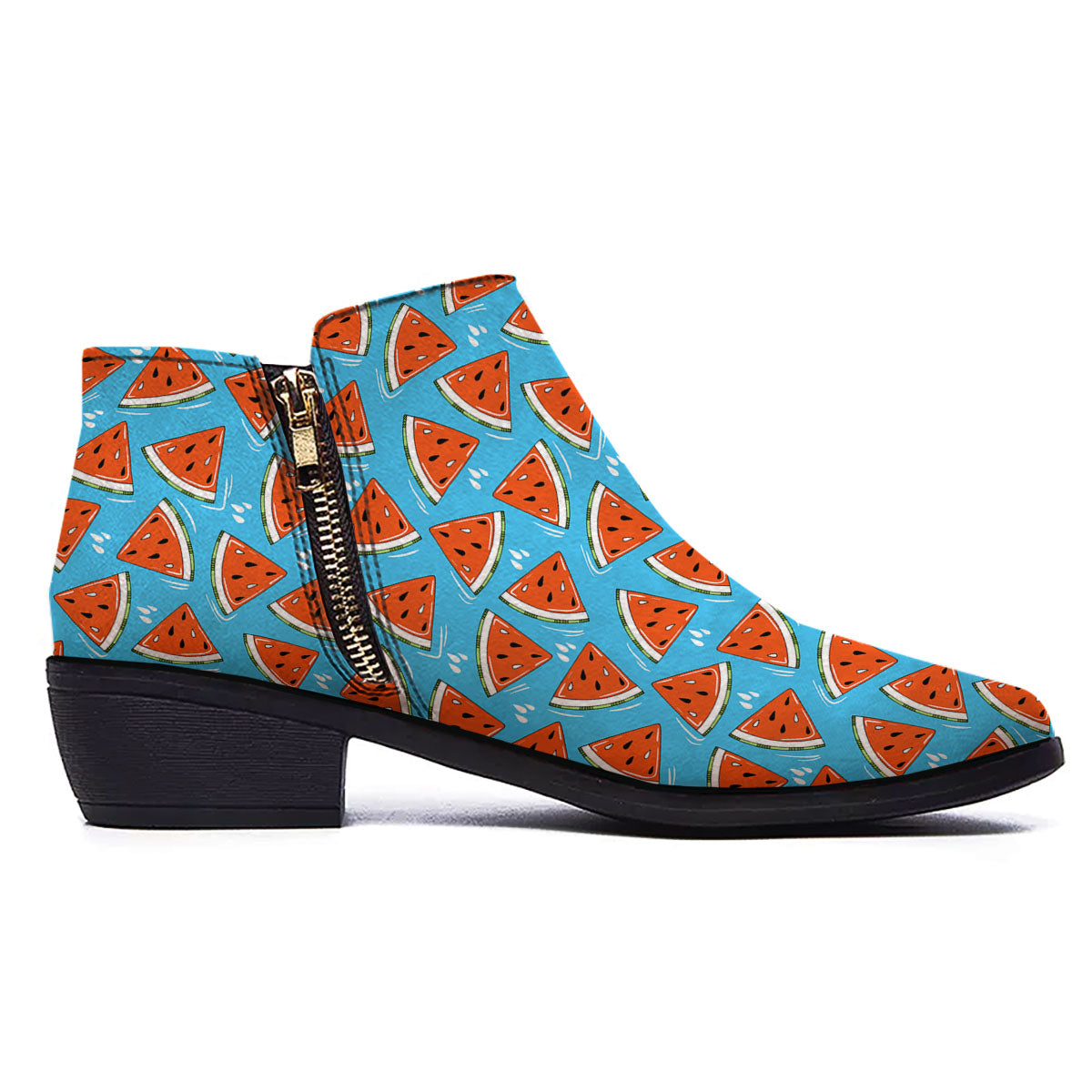 Watermelon Summer Blue Print Pattern Ankle Boots-grizzshop