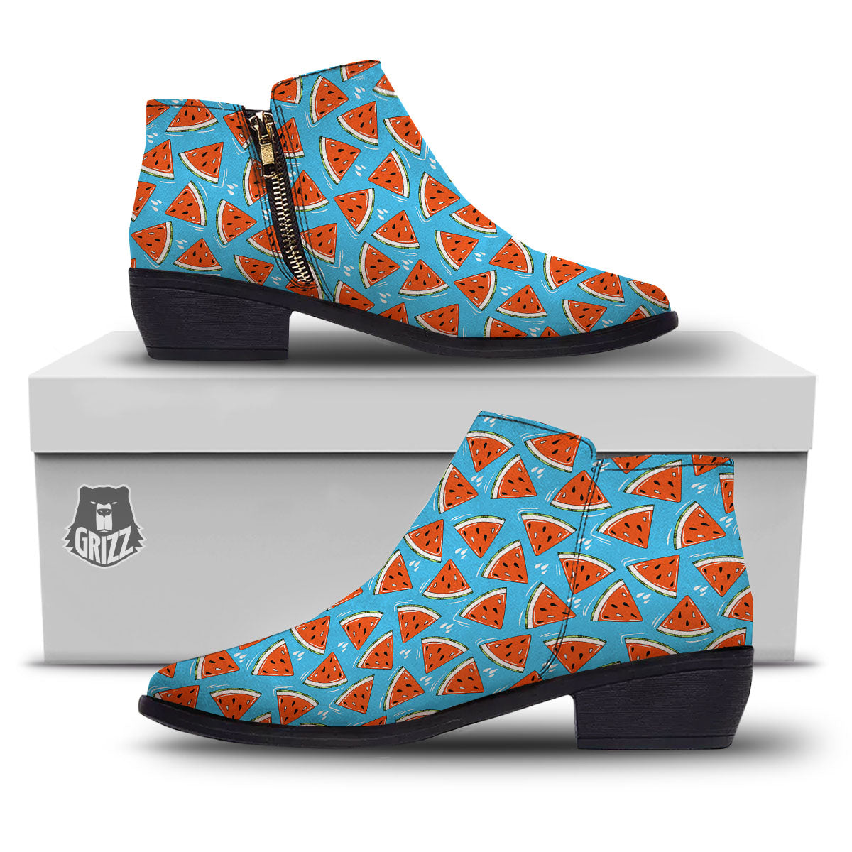Watermelon Summer Blue Print Pattern Ankle Boots-grizzshop