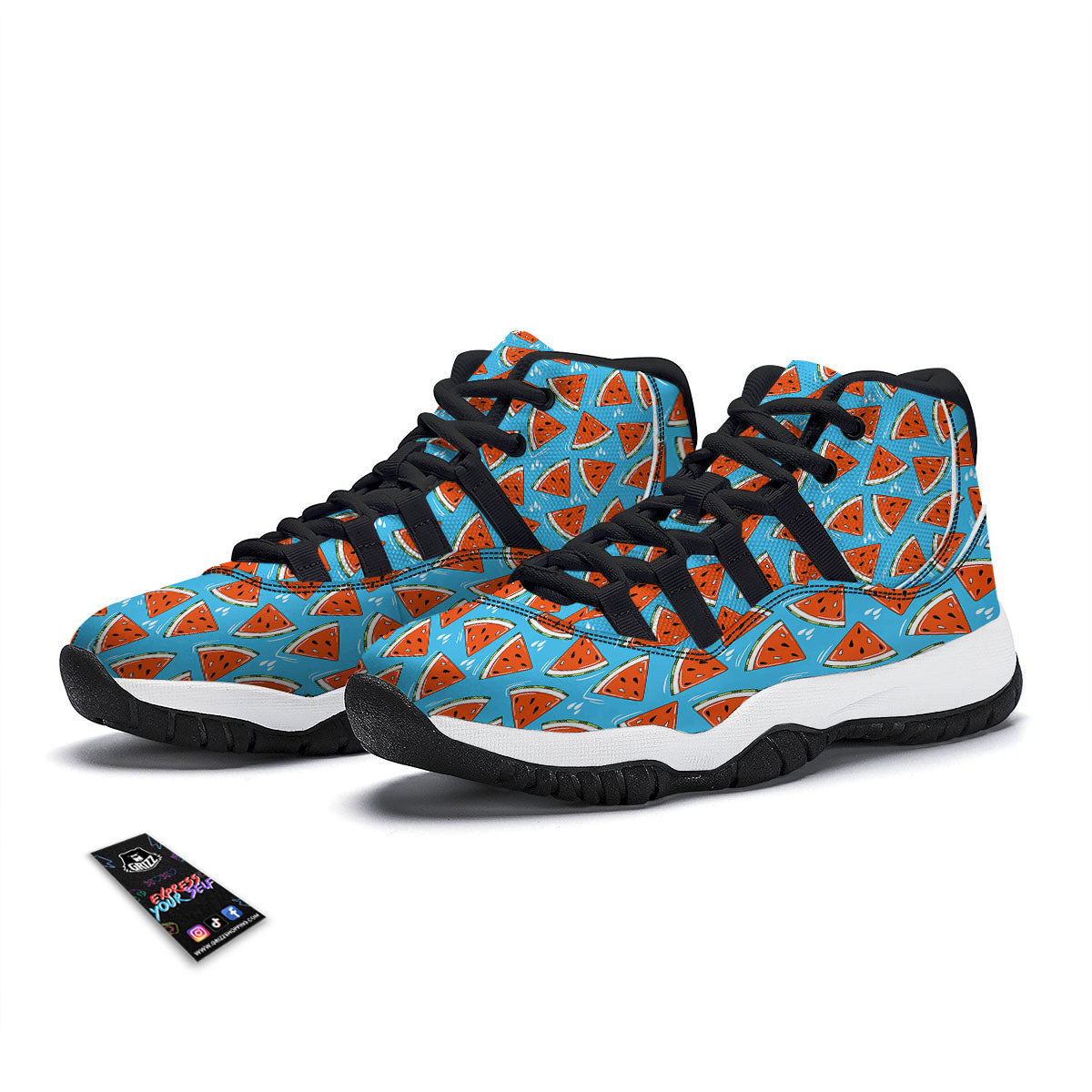 Watermelon Summer Blue Print Pattern Black Bball Shoes-grizzshop