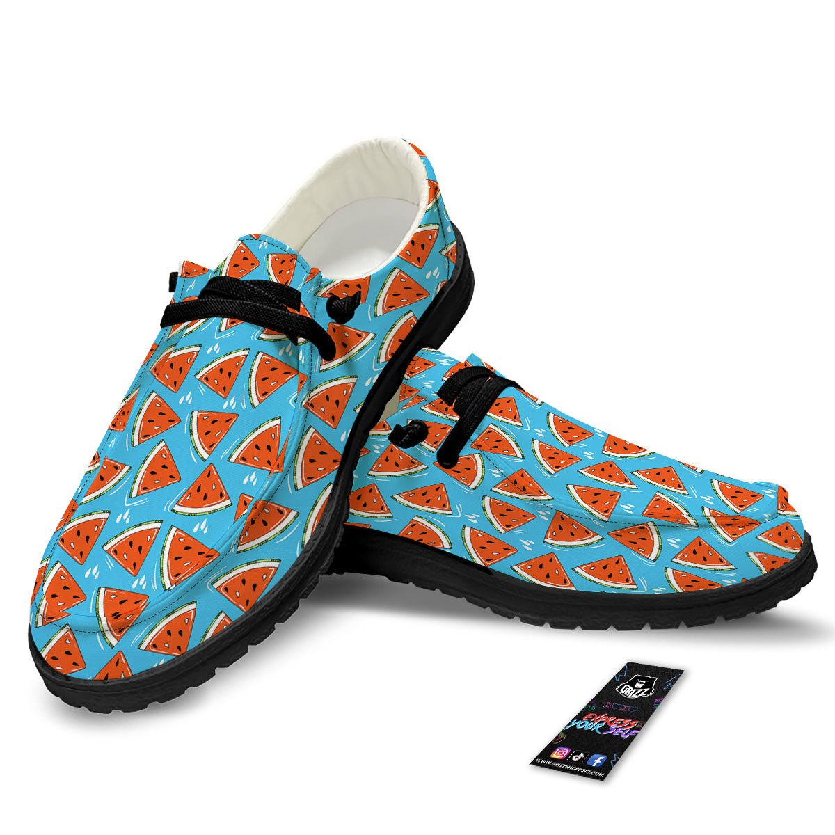 Watermelon Summer Blue Print Pattern Black Loafers-grizzshop