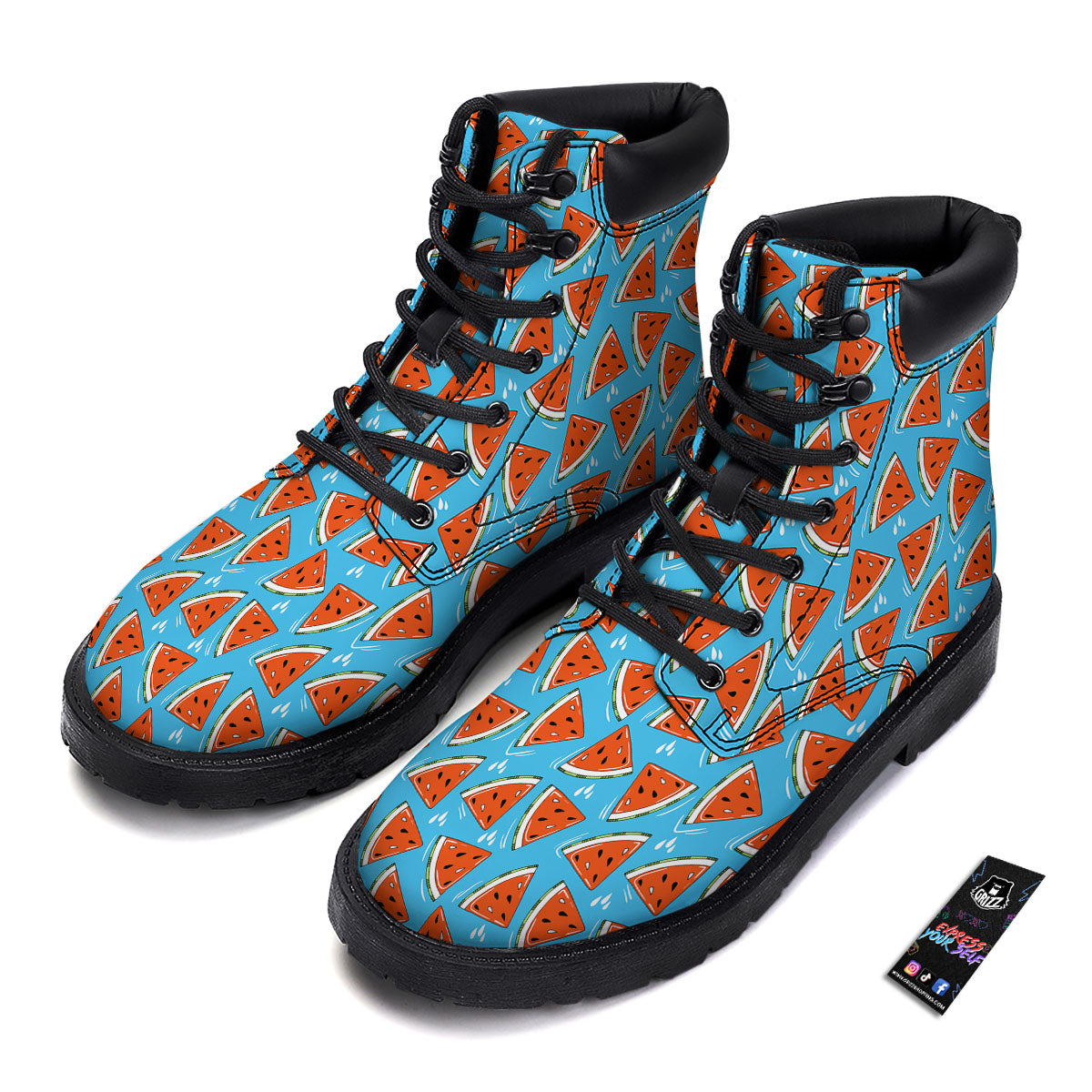 Watermelon Summer Blue Print Pattern Boots-grizzshop
