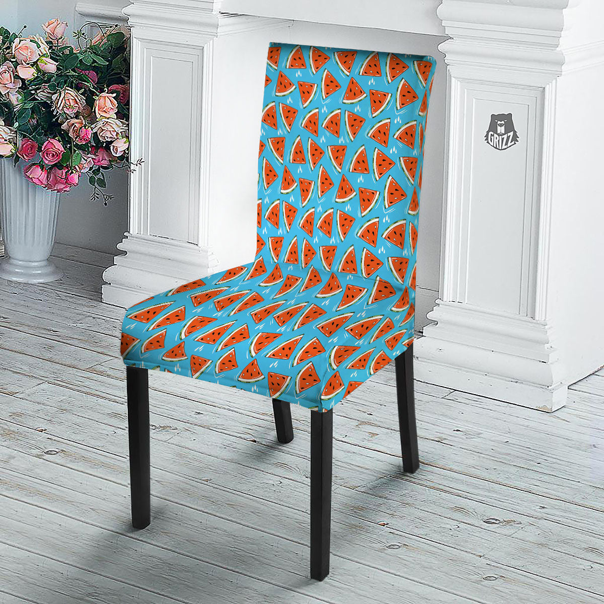 Watermelon Summer Blue Print Pattern Dining Chair Slipcover-grizzshop