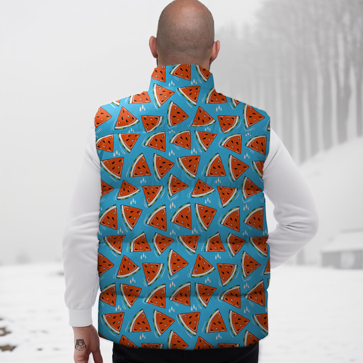 Watermelon Summer Blue Print Pattern Down Vest-grizzshop