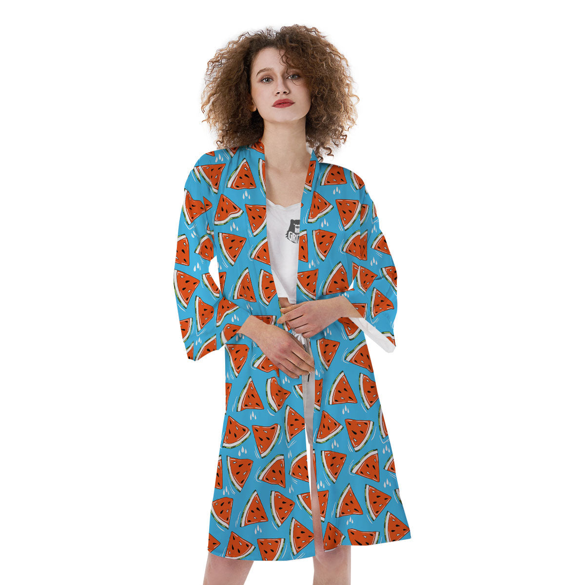 Watermelon Summer Blue Print Pattern Kimono-grizzshop