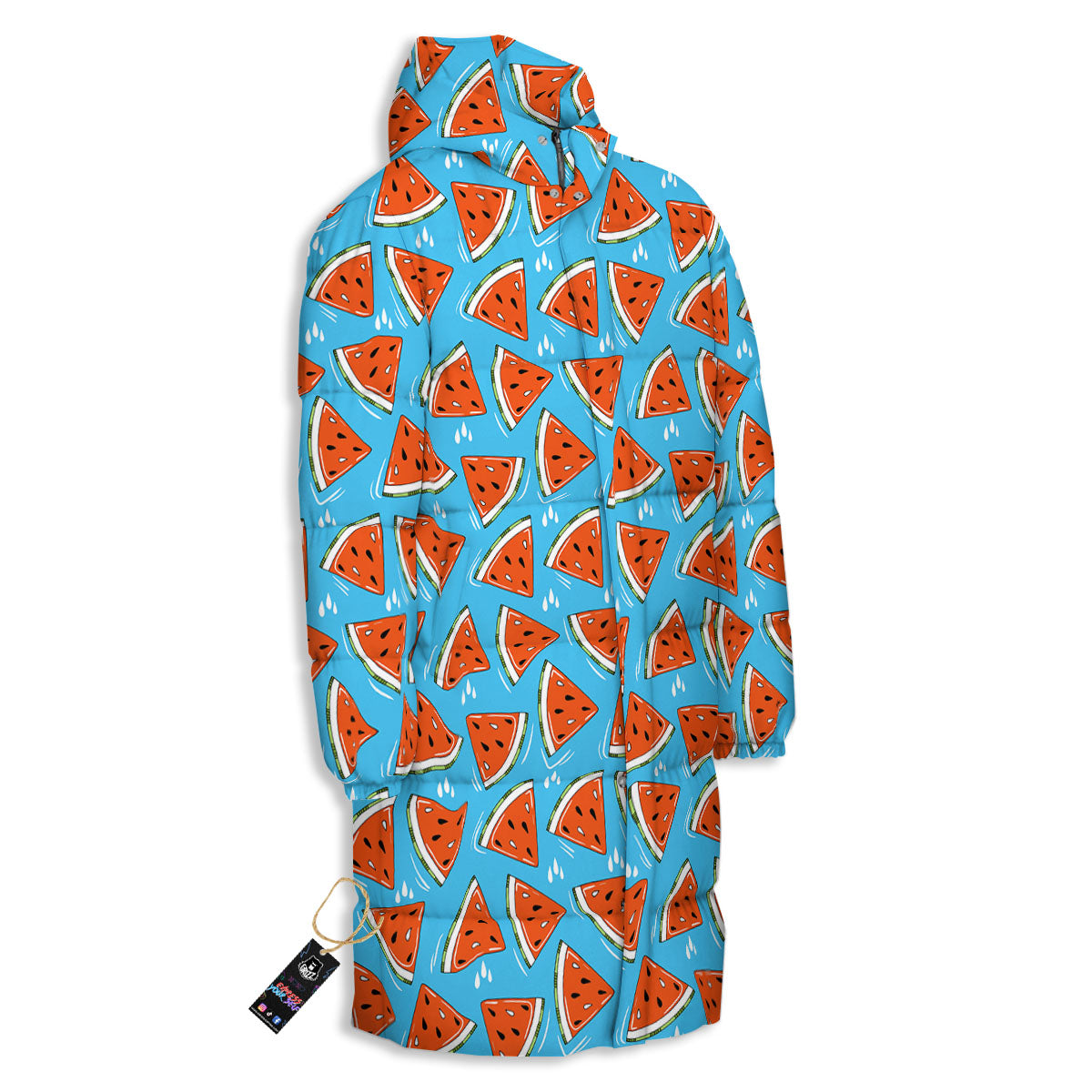Watermelon Summer Blue Print Pattern Long Down Jacket-grizzshop