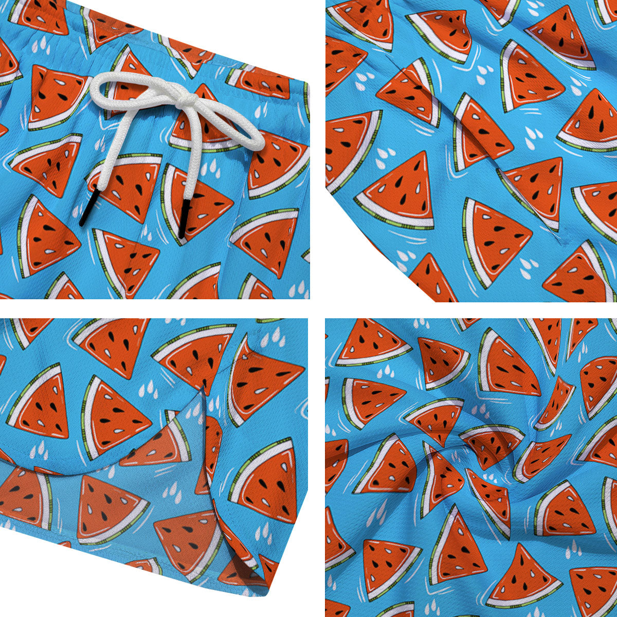 Watermelon Summer Blue Print Pattern Men's Running Shorts-grizzshop