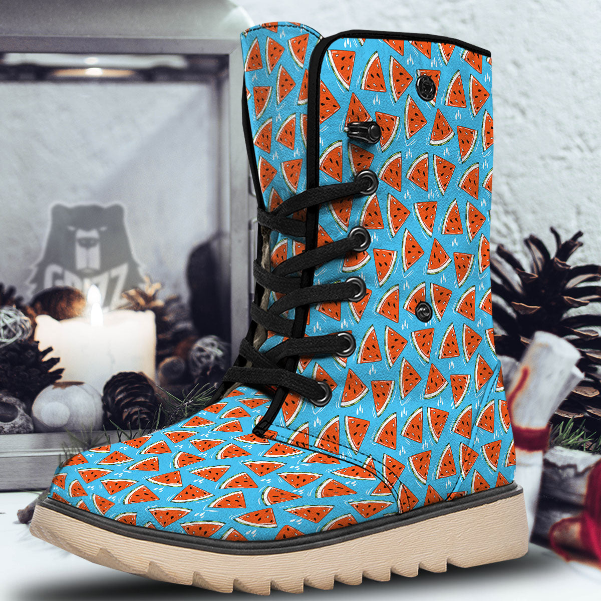 Watermelon Summer Blue Print Pattern Snow Boots-grizzshop