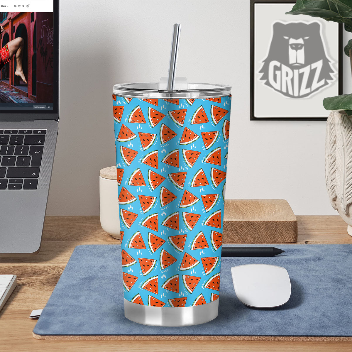 Watermelon Summer Blue Print Pattern Tumbler-grizzshop