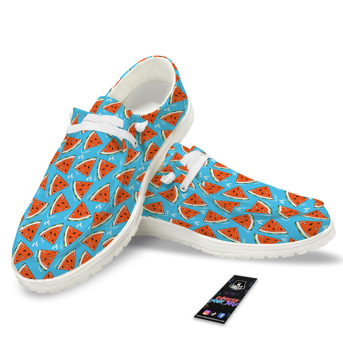 Watermelon Summer Blue Print Pattern White Loafers-grizzshop