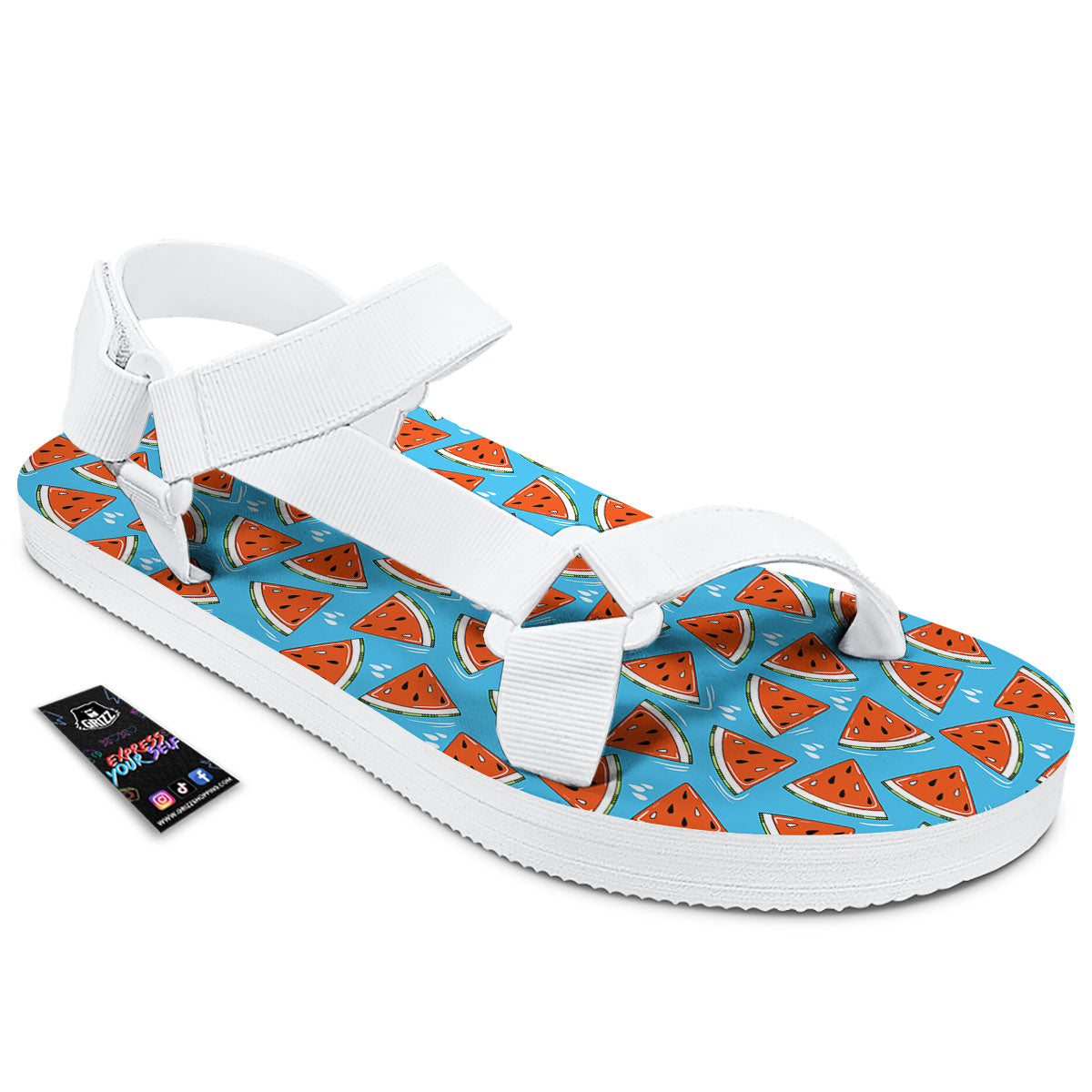 Watermelon Summer Blue Print Pattern White Open Toe Sandals-grizzshop