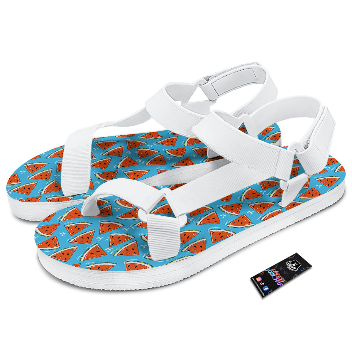 Watermelon Summer Blue Print Pattern White Open Toe Sandals-grizzshop