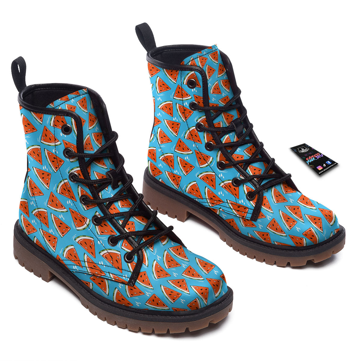 Watermelon Summer Blue Print Pattern Work Boots-grizzshop