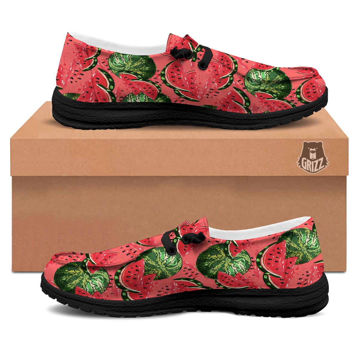 Watermelon Summer Fruits Print Pattern Black Loafers-grizzshop